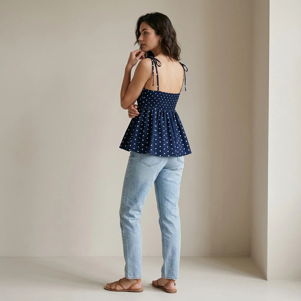 Women's Polka Dot Crop Cami With Spaghetti Straps And Flared Hem Polka Dot Camisole Babydoll Top Babydoll Tops Polkadot Top Cute — lifestyle
