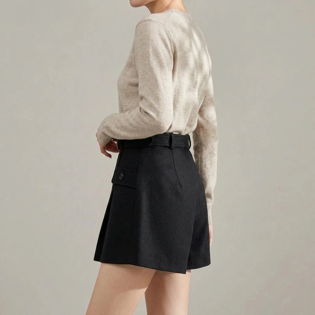 Solid Color Casual Shorts for Women High Waist Woolen — variant_front