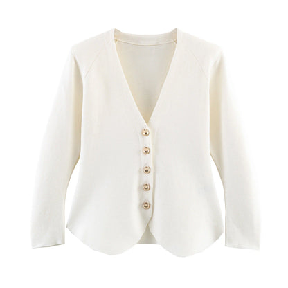Shoulder padded slim knit jacket — variant_front