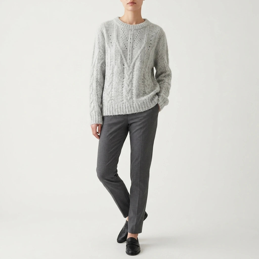 Sweater Women Soft Chunky Cable Knit Hollow Out Round Neck Sweet Candy Color Pullover sweater — variant_front