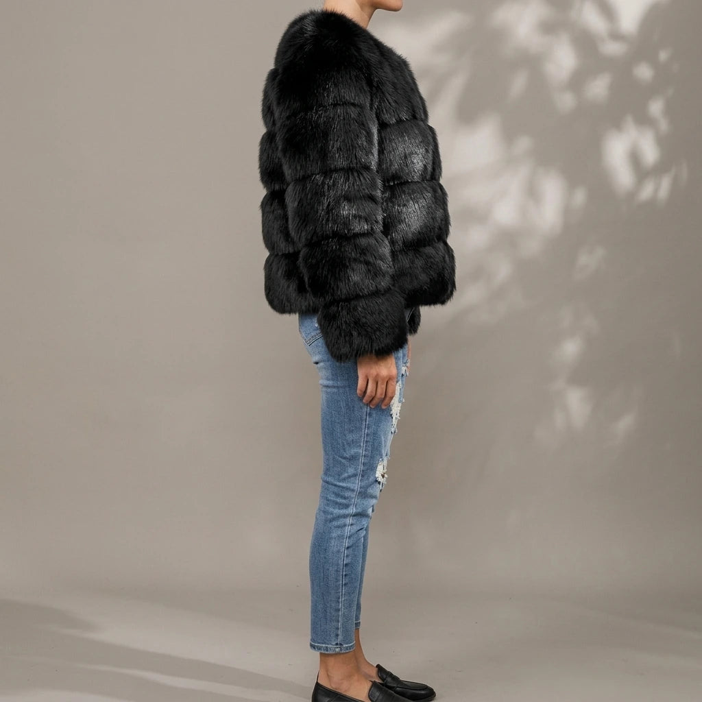 Women's faux fur coat — lifestyle