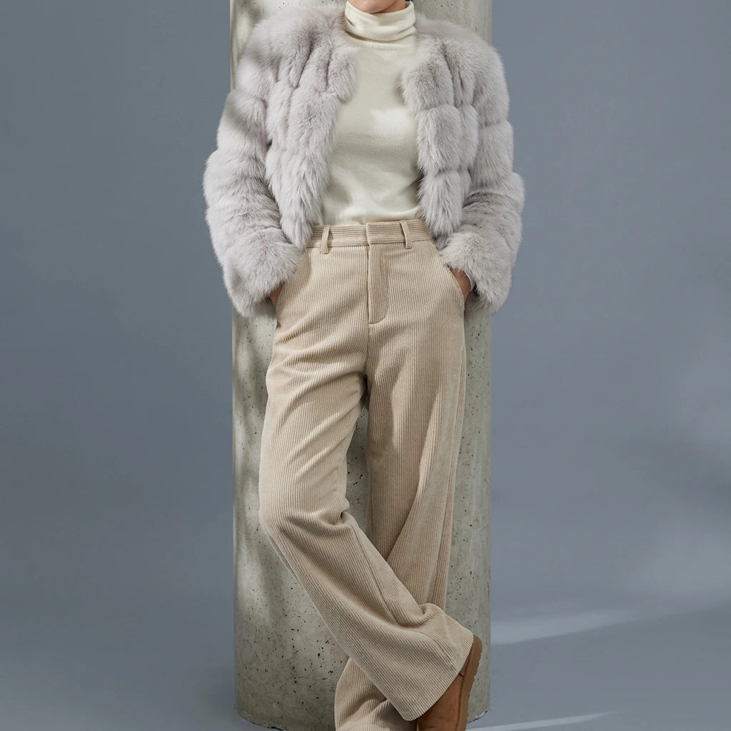 Corduroy Trousers Thick Silver Fox Fleece Long Pants — lifestyle