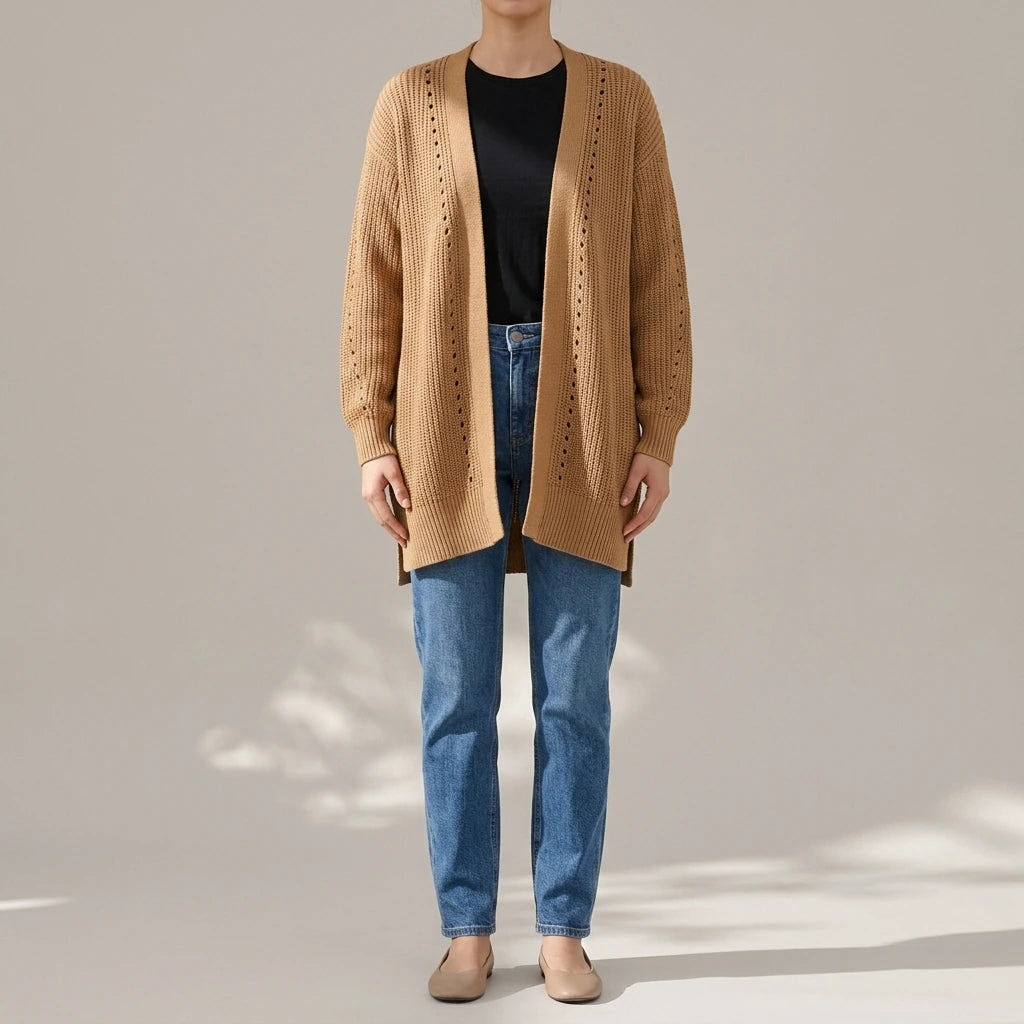 Apricot Drop Sleeve Cable Knit Cardigan with Slits — lifestyle_lead