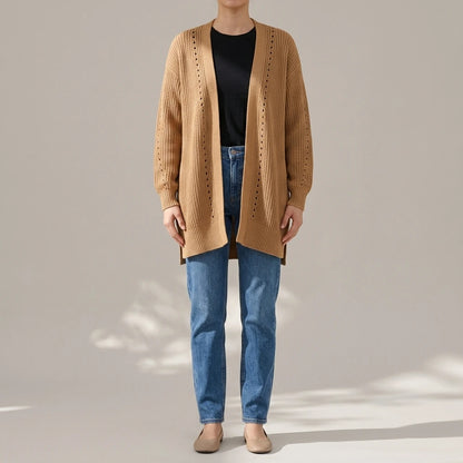 Apricot Drop Sleeve Cable Knit Cardigan with Slits — lifestyle_lead