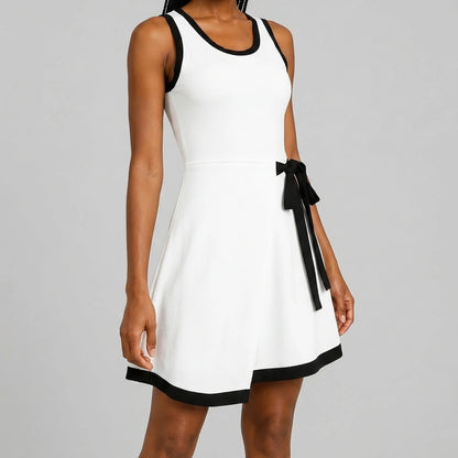 Multi-Color Square Neck Midi Dress, Color Block Sleeveless Skirt, Elastic Waist Casual, Summer — lifestyle