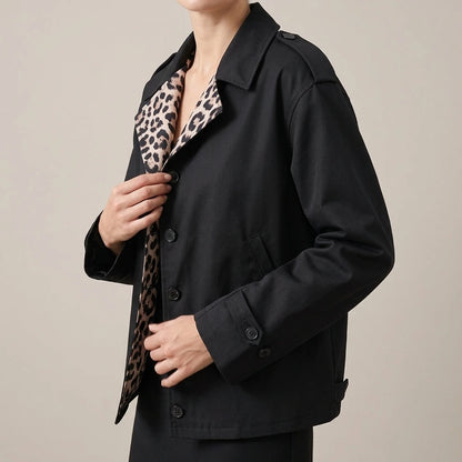 Suede patchwork collar trench coat — lifestyle