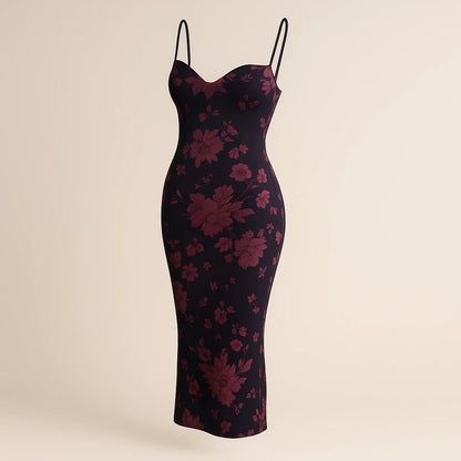 Isolated product image of Caramel Floral Slip Midi Dress Sleeveless Polyester Textured Occasion Summer, three-quarter angle view