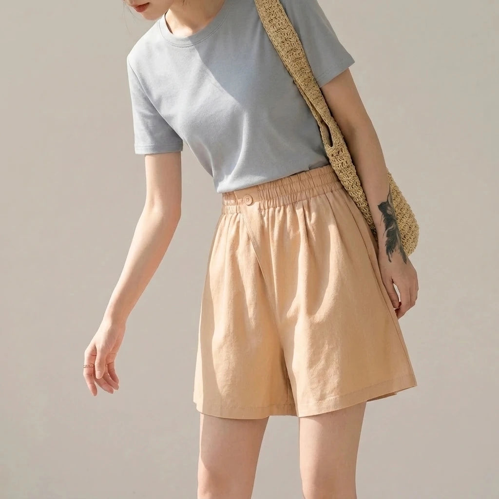 High-Waist Slimming Loose Wide-Leg Elastic Sports Pants Versatile Casual Plus-Size  Shorts Women Trendy — variant_front