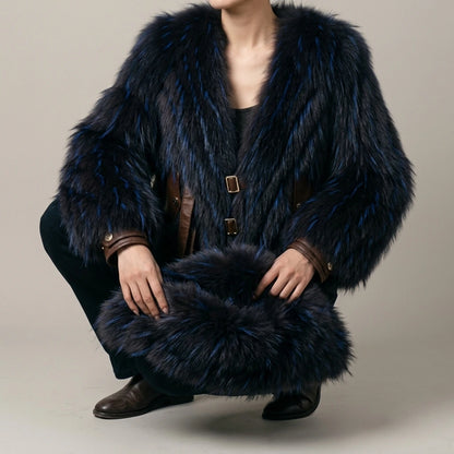 Raccoon fur grass coat, woven with car stripes, women's short jacket, Haining autumn and winter new small fresh and stylish, age reducing — lifestyle