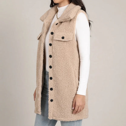 Button Up Teddy Vest Coat — lifestyle