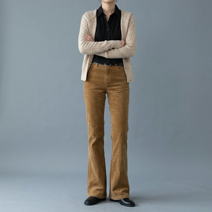 Vintage Corduroy Flared Trousers for Women, Casual Pants — lifestyle
