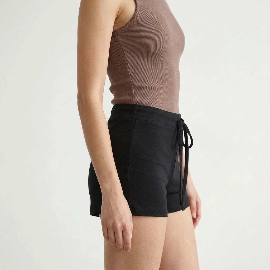 High-waist Cotton Drawstring Shorts High-waist Fitted Shorts — variant_front