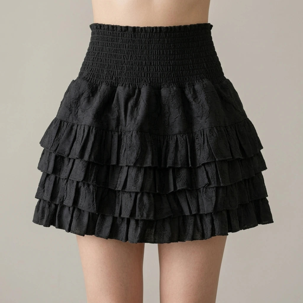 Streetwear Ruffles Mini Skirts Women Sweet Kawaii High Waist Lace A Line Skirt Summer Korean Fashion Black Ball Gown Skirts — lifestyle