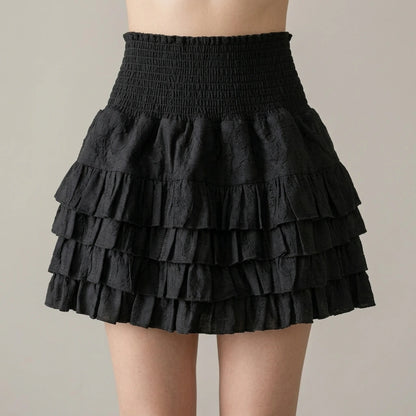Streetwear Ruffles Mini Skirts Women Sweet Kawaii High Waist Lace A Line Skirt Summer Korean Fashion Black Ball Gown Skirts — lifestyle