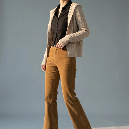 Vintage Corduroy Flared Trousers for Women, Casual Pants — lifestyle