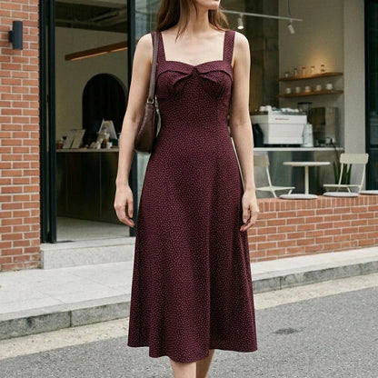 Elegant Wine Red Slip Midi Dress Women’s A-Line Sleeveless Natural Waist Daily Wear Summer Spring Geometric Polyester — lifestyle_lead