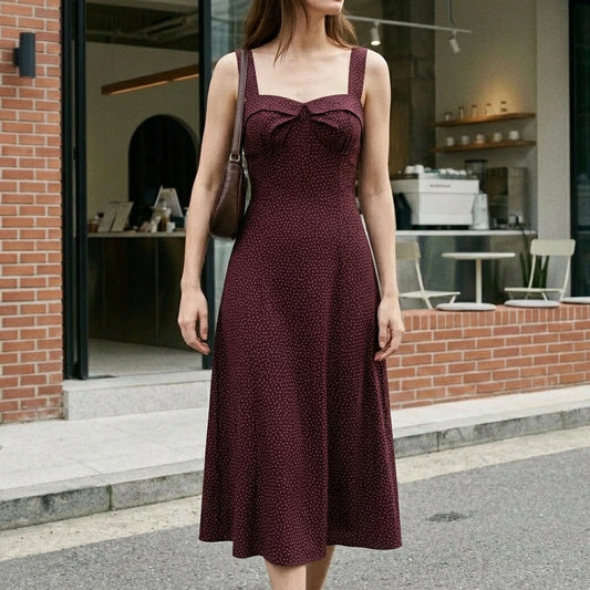 Elegant Wine Red Slip Midi Dress Women’s A-Line Sleeveless Natural Waist Daily Wear Summer Spring Geometric Polyester — lifestyle_lead