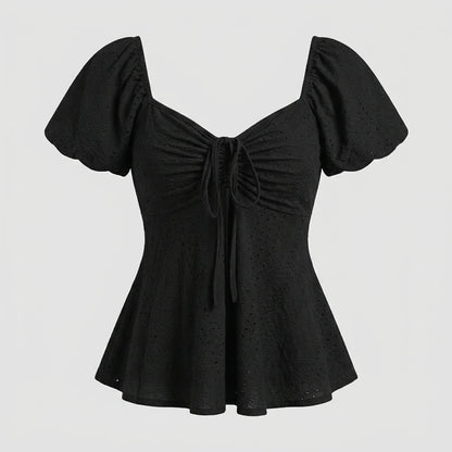 2026 Women Y2k Summer Tops V-Neck Drawstring Sexy Lace Up Short Sleeve Solid Color Shirts Female Elegant Casual Fashion Blouses — variant_front