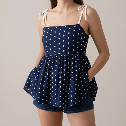 Women's Polka Dot Crop Cami With Spaghetti Straps And Flared Hem Polka Dot Camisole Babydoll Top Babydoll Tops Polkadot Top Cute — lifestyle