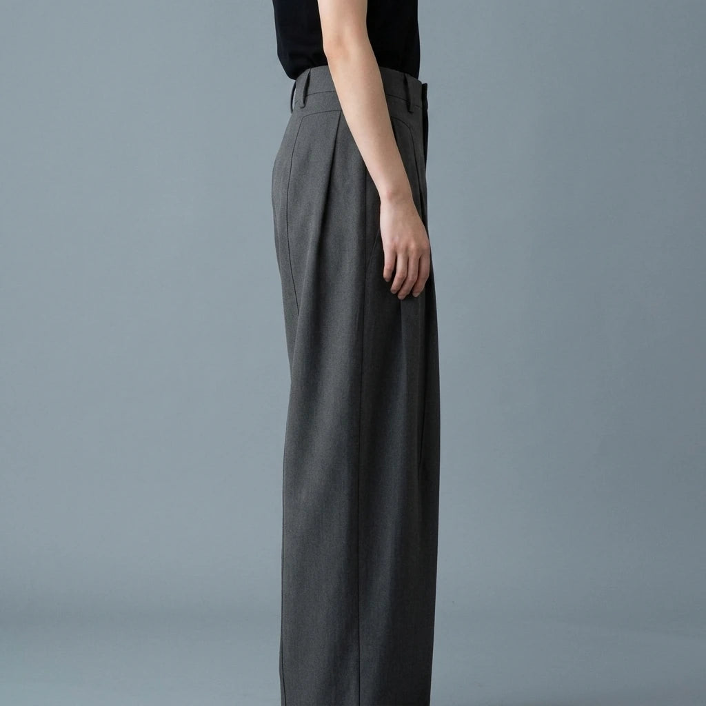 Tailored Folded Drape Scythe Casual Dress Pants Heavyweight Trousers — lifestyle