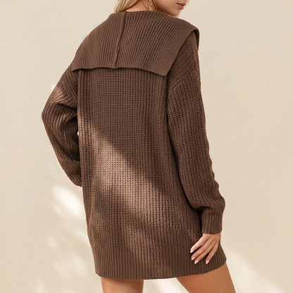 Brown Chunky Knit Lapel Collar Button up Cardigan — lifestyle