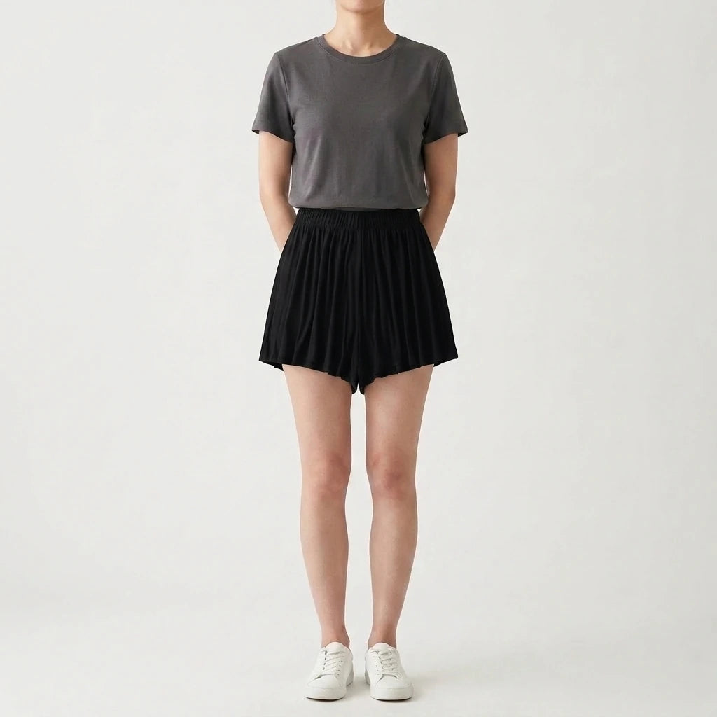Elastic High Waist Loose Wide Leg Sports Shorts — variant_front