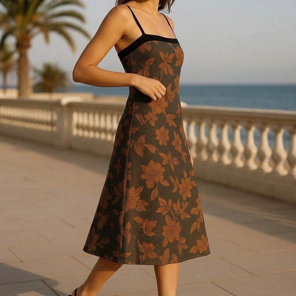 Formal Floral Midi Dress Women’s A-Line Slip Sleeveless Textured Jacquard Cocktail Graduation Occasionwear Natural Waist Polyester Caramel Summer — lifestyle_lead