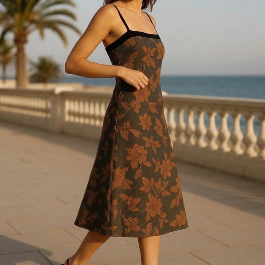 Formal Floral Midi Dress Women’s A-Line Slip Sleeveless Textured Jacquard Cocktail Graduation Occasionwear Natural Waist Polyester Caramel Summer — lifestyle_lead