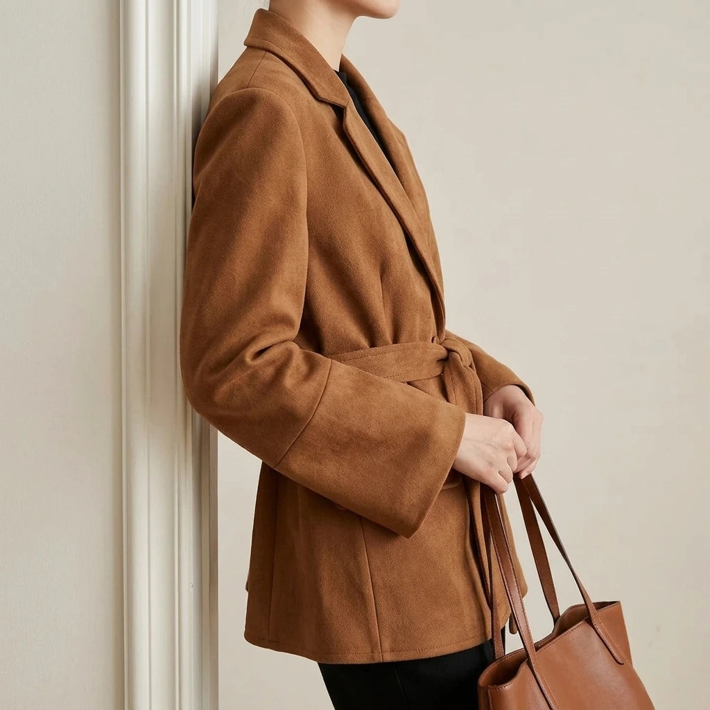 Shoulder padded suede suit jacket for women — variant_front