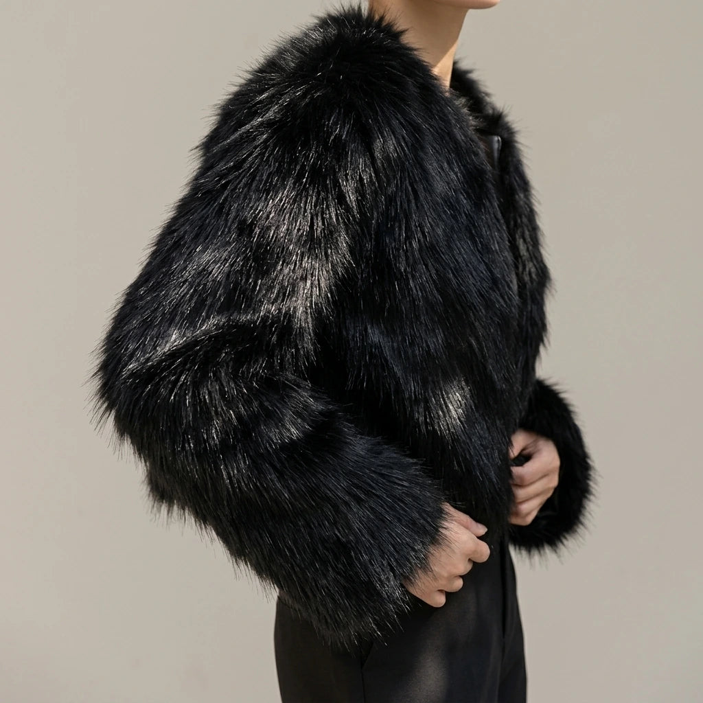 Street faux fur coat for winter — lifestyle