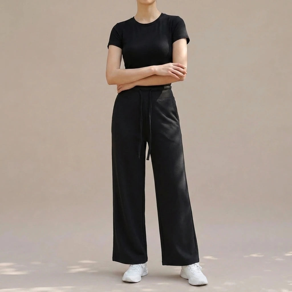 Yoga drawstring high waist wide leg walking pants casual pants — variant_front