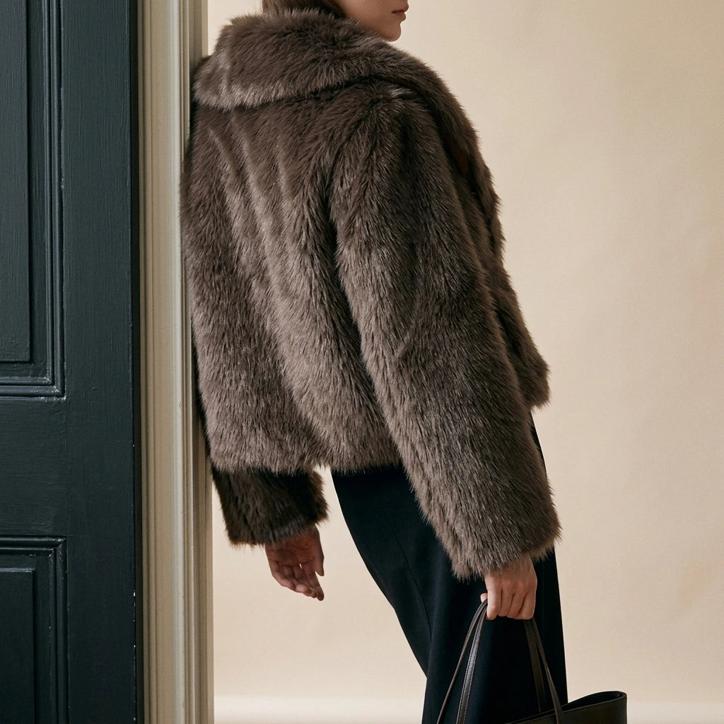 Casual short faux fur coat — lifestyle