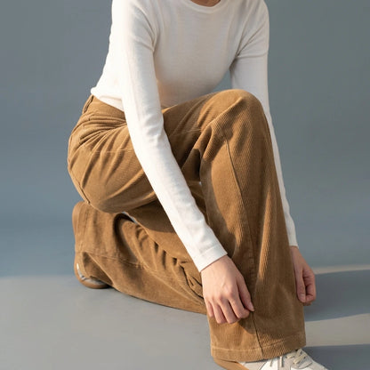 Corduroy Wide-Leg Pants Versatile Loose Casual Trousers for Women — lifestyle