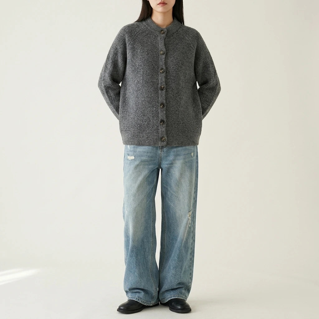 High-End Chunky Knit Sweater Unisex Couple Cardigan Outerwear Knitwear — lifestyle