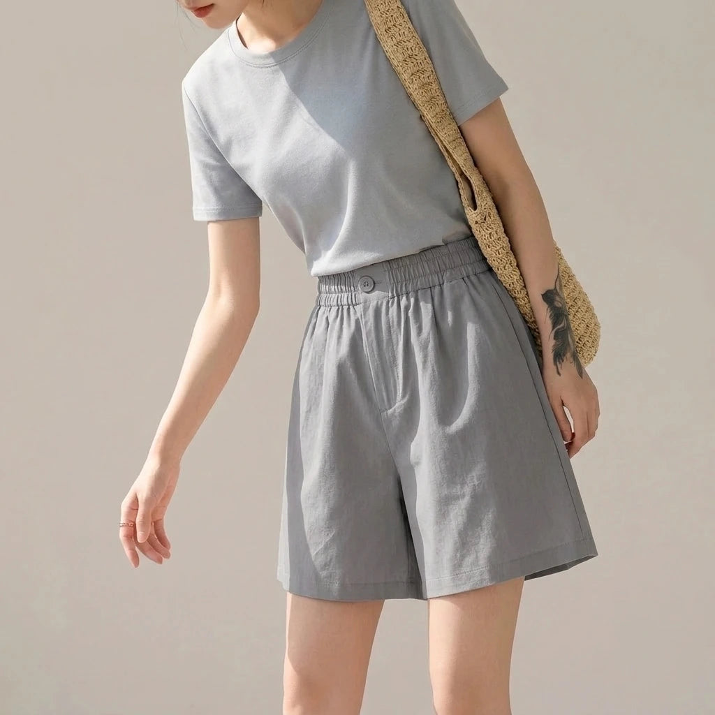 High-Waist Slimming Loose Wide-Leg Elastic Sports Pants Versatile Casual Plus-Size  Shorts Women Trendy — variant_front
