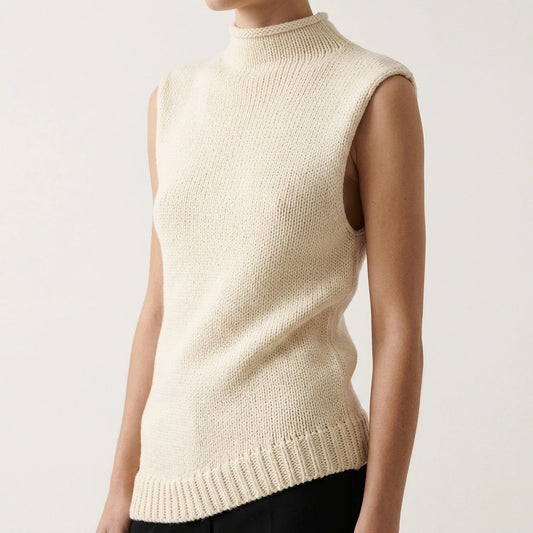 Asymmetric sleeveless knitted vest — lifestyle