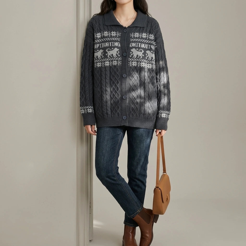 Isle Knit Cardigan for Women Chunky Cable Knit Oversized Relaxed Fit — lifestyle