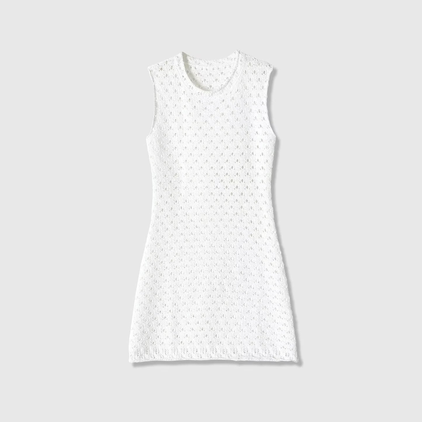 Sleeveless round neck hollow knitted mini dress — variant_front