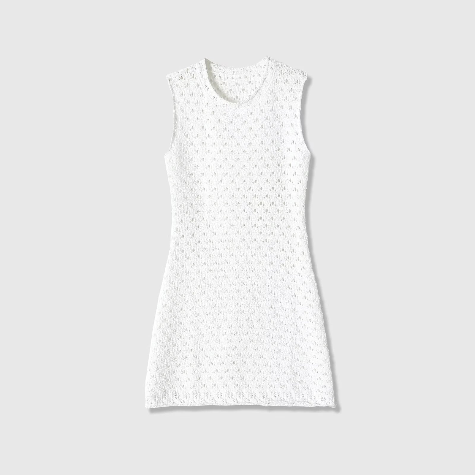 Sleeveless round neck hollow knitted mini dress — variant_front