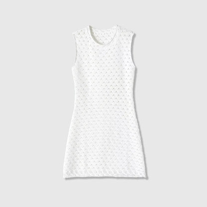 Sleeveless round neck hollow knitted mini dress — variant_front
