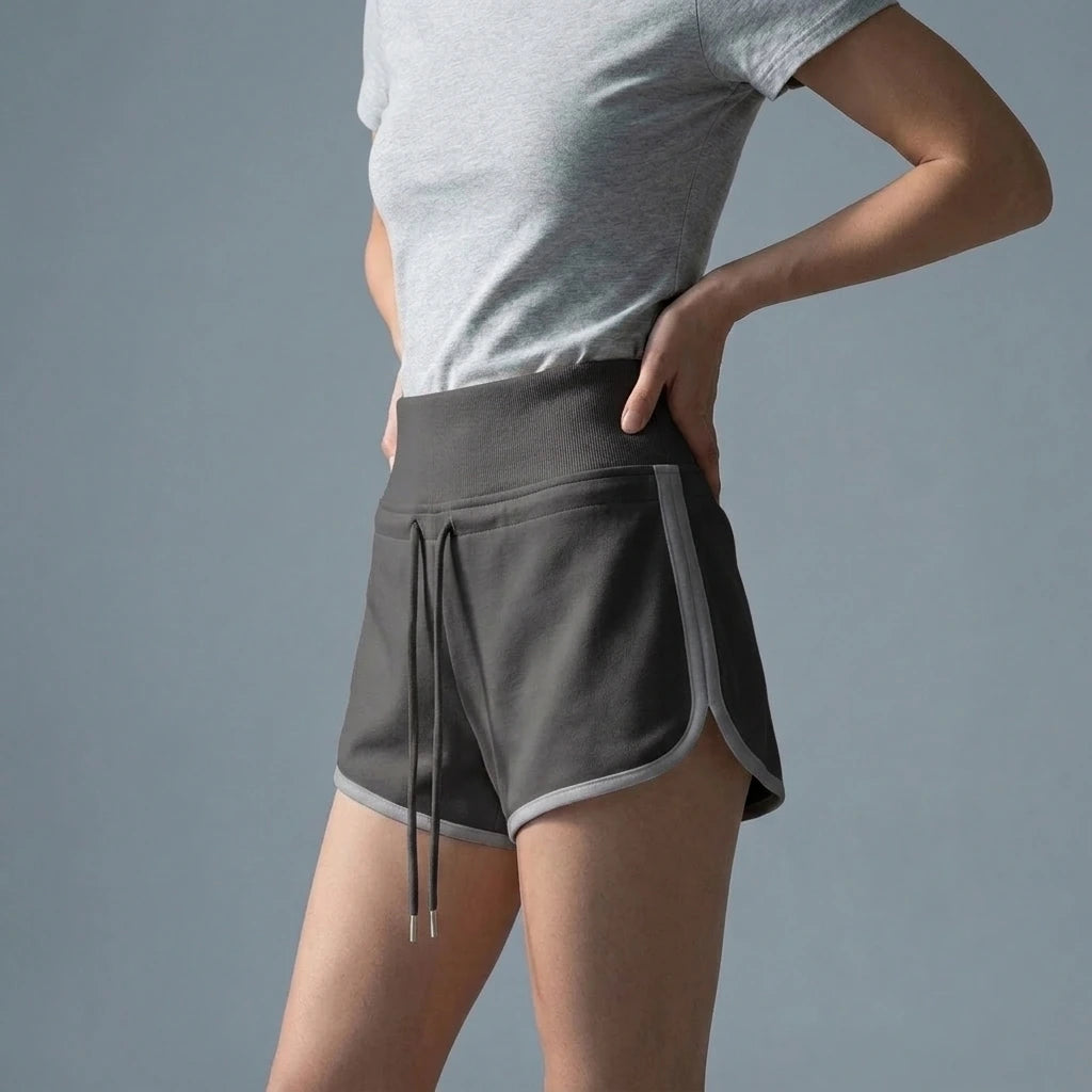 High Waist Wide Waistband Color Block Shorts for Sports and Leisure — variant_front