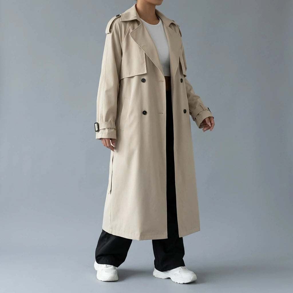 Collared Neck Long Sleeve Longline Trench Coat — lifestyle_lead
