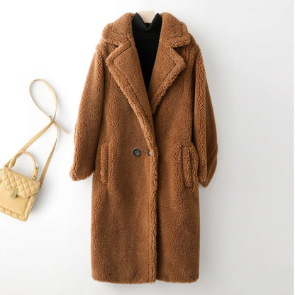 Teddy Bear Coat Female Winter New Sheep Shearling Medium-Length Section Lamb Fur One Fur Coat — variant_front