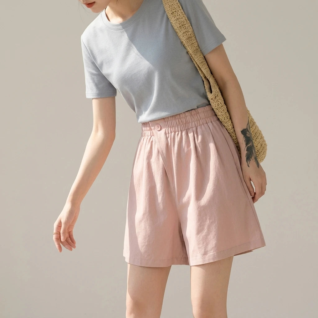 High-Waist Slimming Loose Wide-Leg Elastic Sports Pants Versatile Casual Plus-Size  Shorts Women Trendy — variant_front