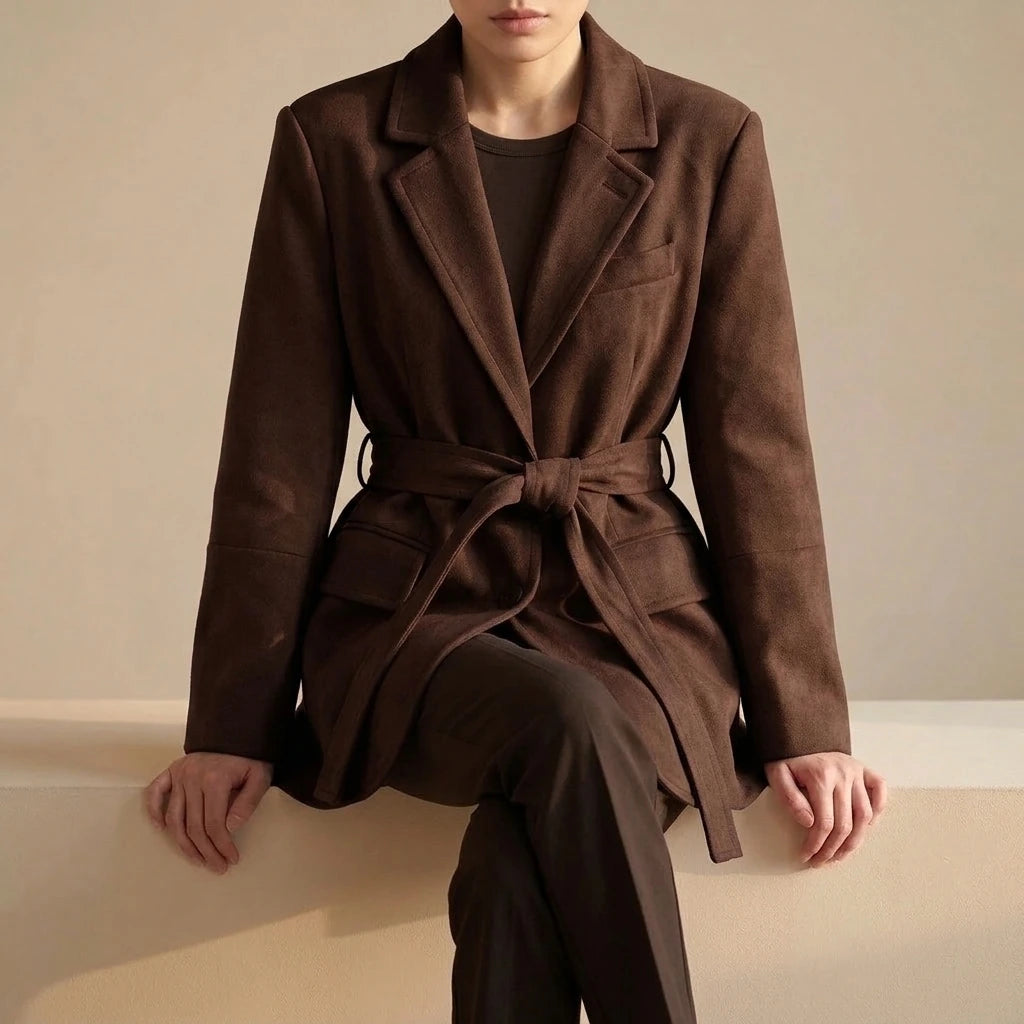 Shoulder padded suede suit jacket for women — variant_front