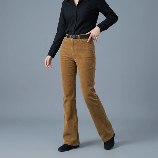 Vintage Corduroy Flared Trousers for Women, Casual Pants — lifestyle