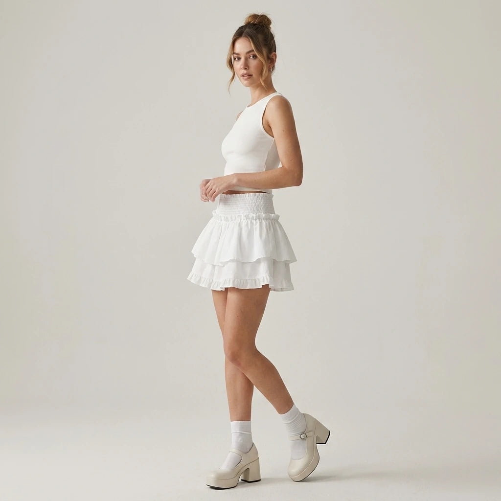 Mini Skirt Cute Sexy Balletcore Elastic High Waist Ball Gown Ruffle Patchwork Lolita Skirt Short Korean Sweet Y2K Women Clothing — lifestyle