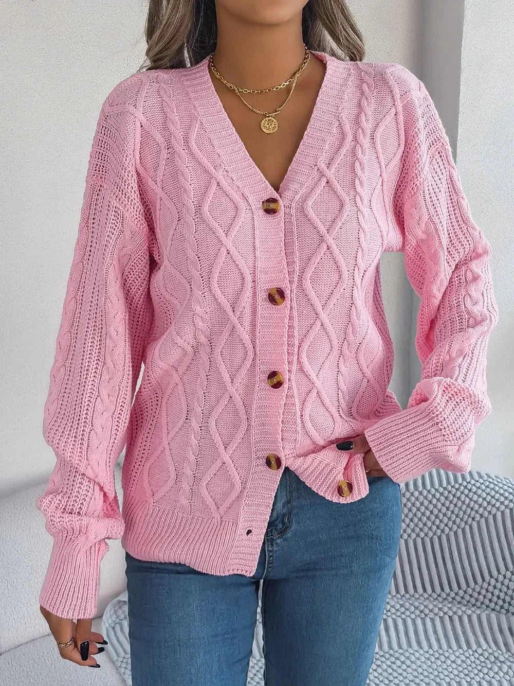Cable-Knit Long Sleeve Cardigan — variant_front