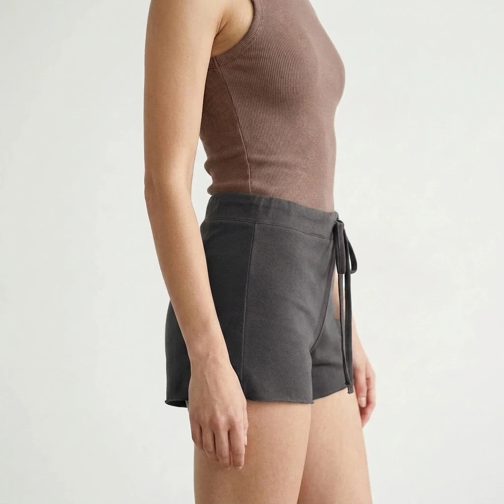 High-waist Cotton Drawstring Shorts High-waist Fitted Shorts — variant_front
