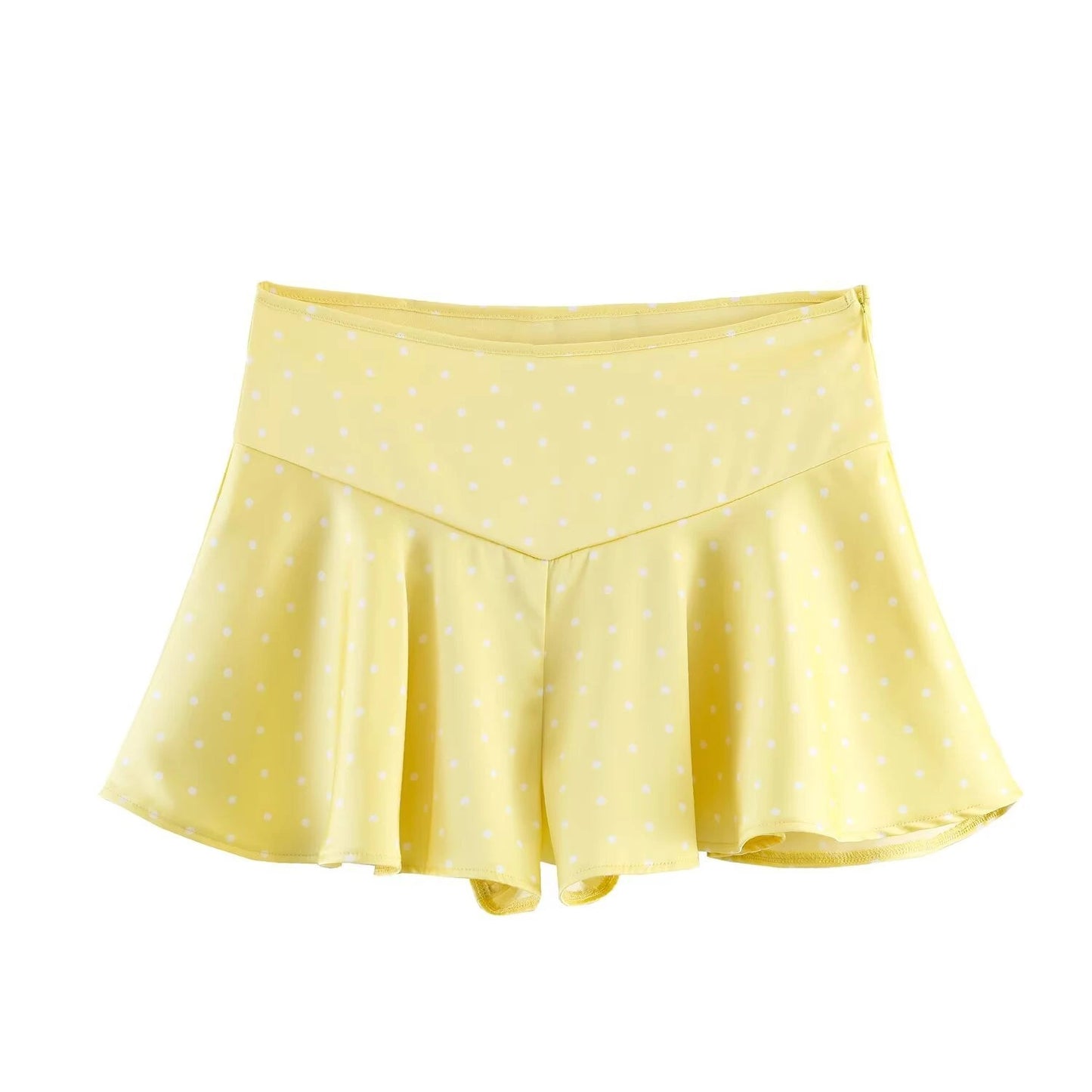 Yellow Swing Hot Pants, Wide Leg Polyester Shorts, Loose Waist, Effortless Summer — gallery_02.webp